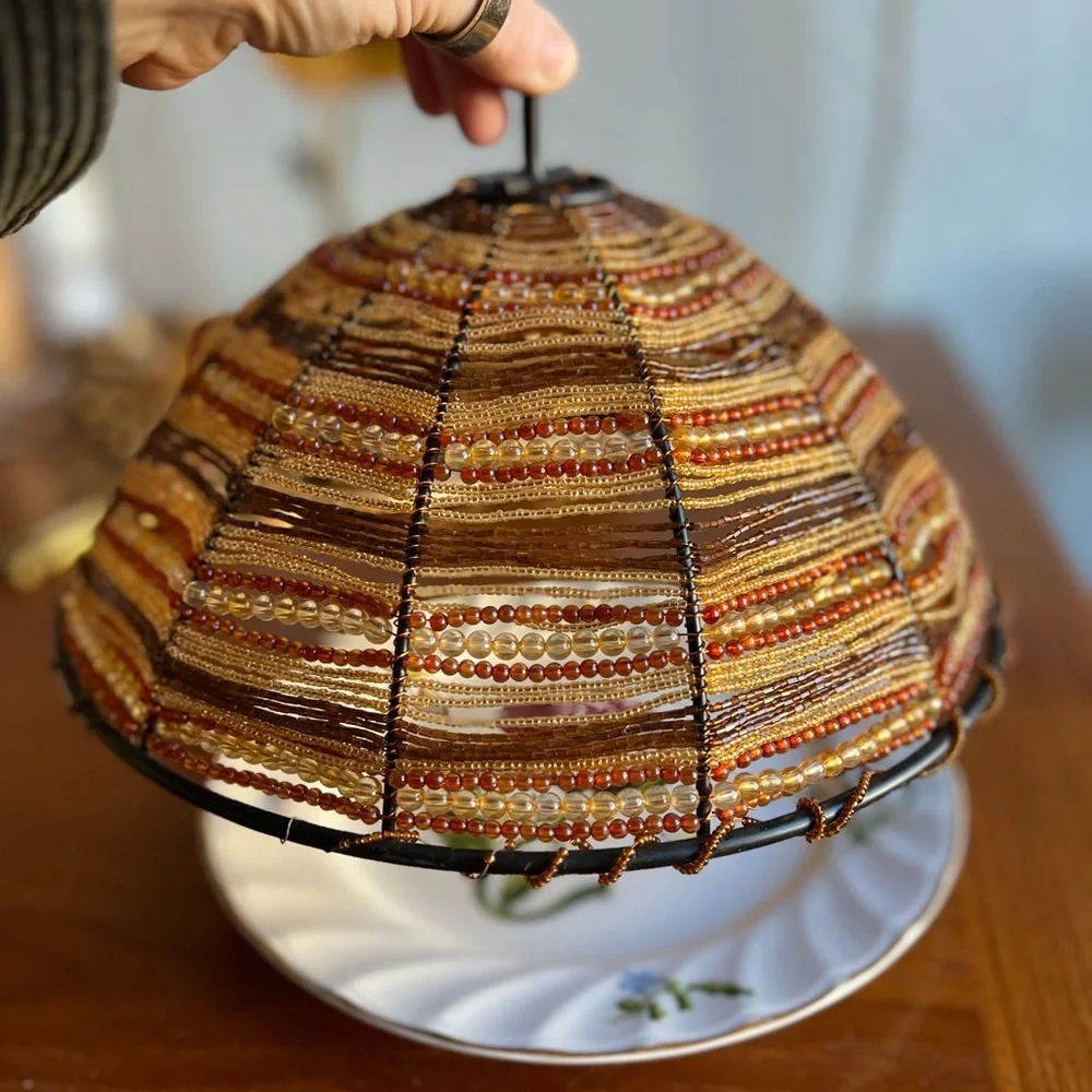 Beaded Food Cover Dome Fly Cover Cloche Boho Table Décor Wire Food Protector